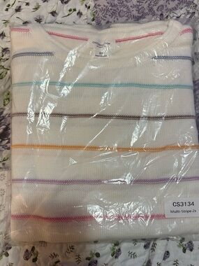 NIP ChicSoul White Multi-Stripe Sweater size 2X